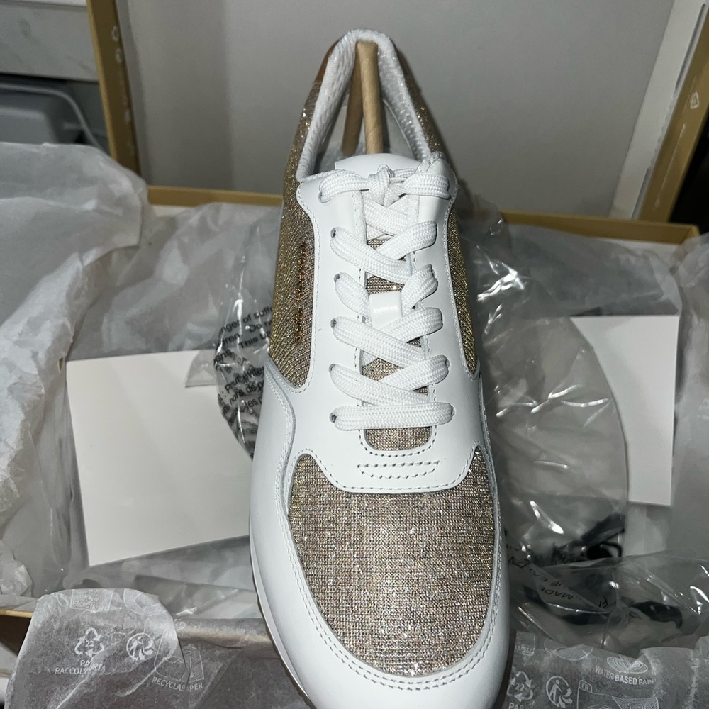 Michael Kors White and Gold Glitter Sneakers